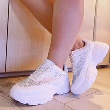 Women's Sneakers Breathable Rhinestone Platform Casual Tennis Shoes For Women - White - View 3