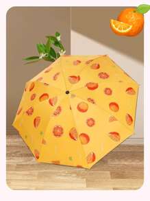 Paraguas Con Diseño De Frutas Ultra Ligera y Compacta. Para Lluvia Y Sol. Altamente Resistente. - Naranja - Ver 1