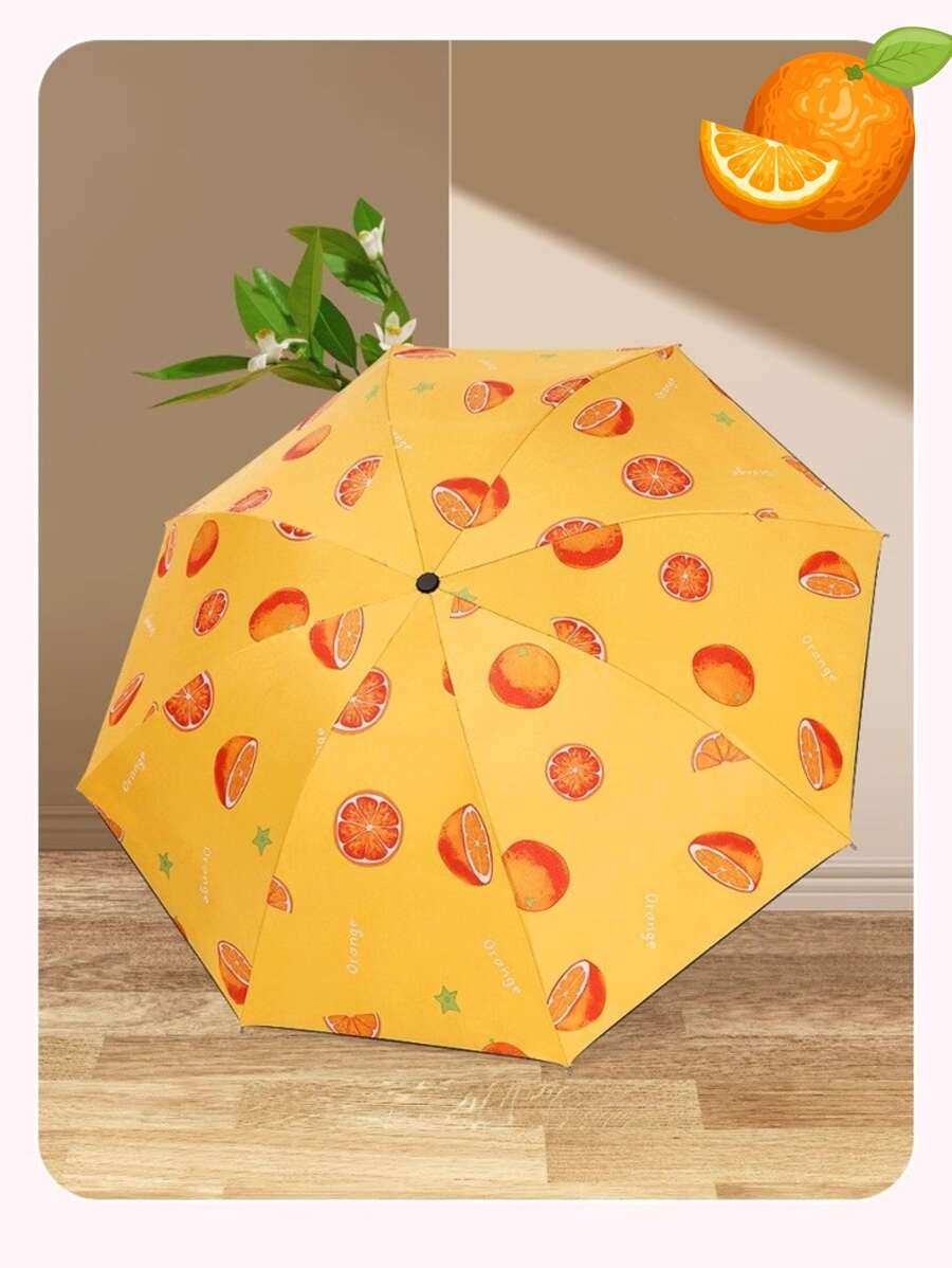 Paraguas Con Diseño De Frutas Ultra Ligera y Compacta. Para Lluvia Y Sol. Altamente Resistente. - Naranja - Ver 1