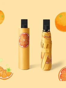 Paraguas Con Diseño De Frutas Ultra Ligera y Compacta. Para Lluvia Y Sol. Altamente Resistente. - Naranja - Ver 3