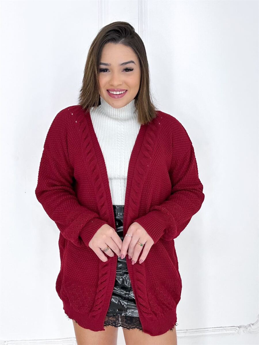 Women Cardigans - Màu Đỏ Sâu - Xem 1