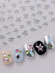 2片装金银星星美甲贴纸不对称贴花闪亮星光美甲装饰粘性美甲滑块