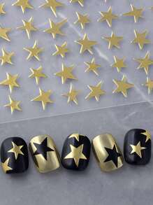 2片装金银星星美甲贴纸不对称贴花闪亮星光美甲装饰粘性美甲滑块