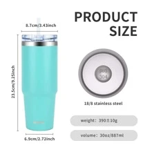 watersy 1入組帶蓋和吸管的30oz儲水杯，不鏽鋼絕緣儲水杯咖啡杯，耐用的雙層真空旅行咖啡杯保溫保冷飲品，飲料器具，藍色 - 蒂芙尼藍 - 查看 3