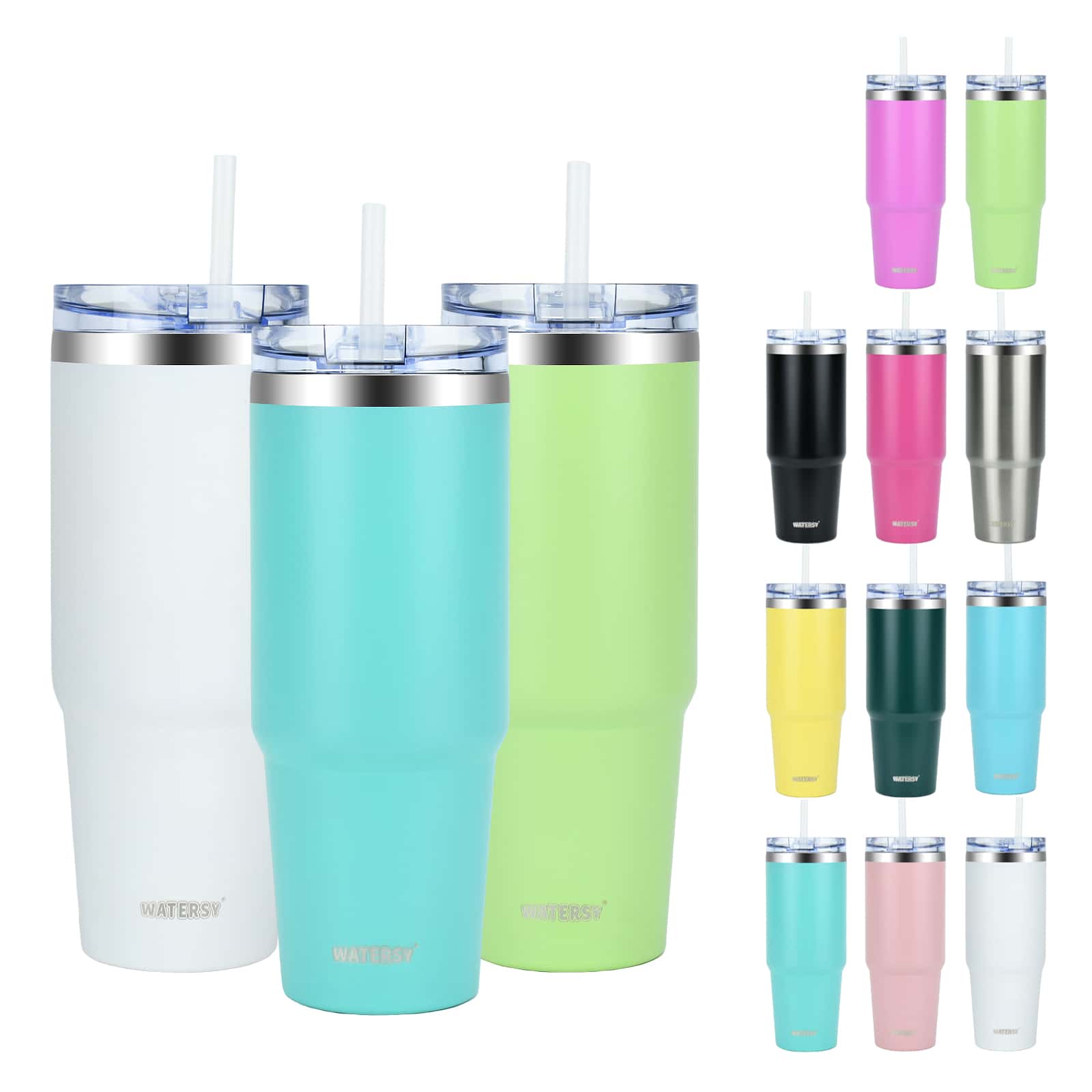 watersy 1入組帶蓋和吸管的30oz儲水杯，不鏽鋼絕緣儲水杯咖啡杯，耐用的雙層真空旅行咖啡杯保溫保冷飲品，飲料器具，藍色 - 蒂芙尼藍 - 查看 1