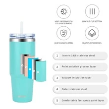 watersy 1入組帶蓋和吸管的30oz儲水杯，不鏽鋼絕緣儲水杯咖啡杯，耐用的雙層真空旅行咖啡杯保溫保冷飲品，飲料器具，藍色 - 蒂芙尼藍 - 查看 5