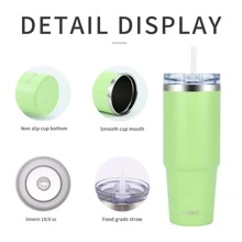 watersy 1 chiếc cốc có nắp và ống hút 30oz, cốc cà phê cách nhiệt bằng thép không gỉ, cốc cà phê du lịch chân không treo tường đôi bền nhiệt cho đồ uống nóng và lạnh, đồ uống, màu xanh lá cây - Matcha xanh - Xem 6