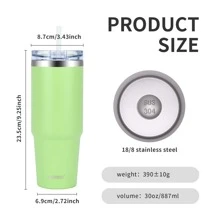 watersy 1 chiếc cốc có nắp và ống hút 30oz, cốc cà phê cách nhiệt bằng thép không gỉ, cốc cà phê du lịch chân không treo tường đôi bền nhiệt cho đồ uống nóng và lạnh, đồ uống, màu xanh lá cây - Matcha xanh - Xem 3