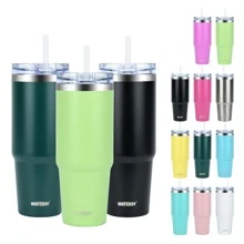 watersy 1 chiếc cốc có nắp và ống hút 30oz, cốc cà phê cách nhiệt bằng thép không gỉ, cốc cà phê du lịch chân không treo tường đôi bền nhiệt cho đồ uống nóng và lạnh, đồ uống, màu xanh lá cây - Matcha xanh - Xem 1