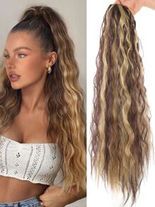 Synthetic Long Curly Hair Extension With Drawstring Ponytail - Multicolor - View 1