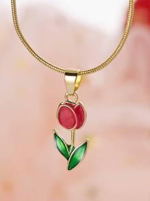 1入組油滴鬱金香設計鎖骨項鍊吊墜