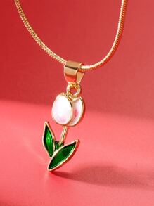 1入組油鬱金香吊墜鎖骨鏈條樣式項鍊 - 粉色 - 查看 3