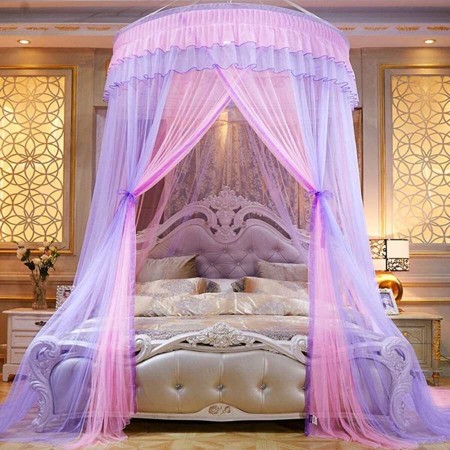 Princess Bed Canopy For Girls, Sheer Mesh Dome Bed Canopy Curtain