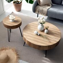 COZAYH 2-Piece Modern Farmhouse Living Room Coffee Table Set, Nesting Coffee Table Round Natural Wood Finish - Natural Ring Pattern - View 8