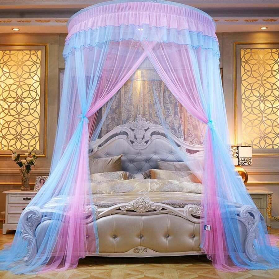 Princess Bed Canopy For Girls, Sheer Mesh Dome Bed Canopy Curtain