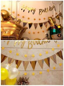 12 piezas de banderines triangulares metálicos, adecuados para decoración de cumpleaños, boda, fiesta, Navidad, Año Nuevo - Dorado - Ver 5