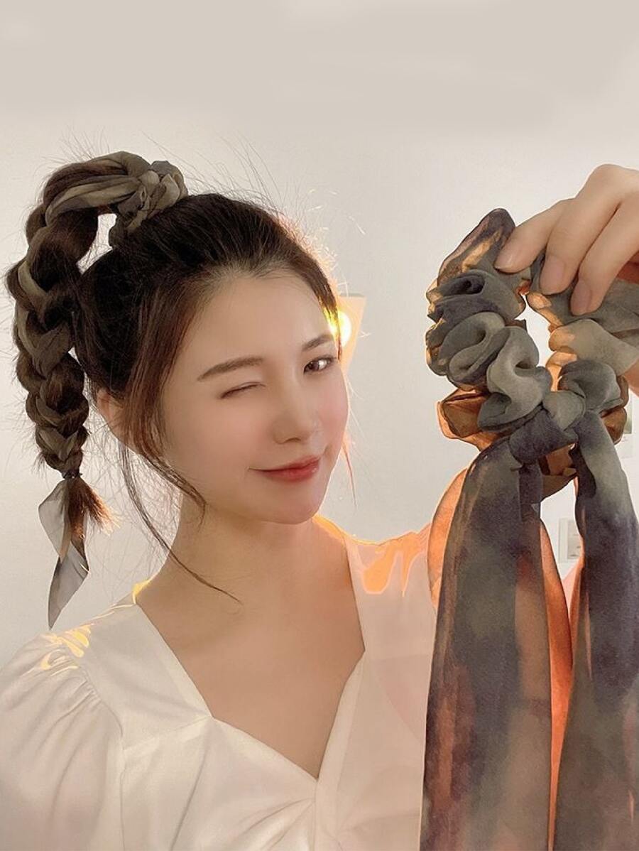 3 Dây buộc tóc phong cách vẽ mực dành cho nữ, Dây thun đơn giản và thanh lịch dùng để buộc tóc đuôi ngựa hoặc buộc tóc - Nhiều màu - Xem 1