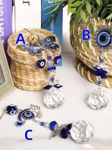 1 件蓝色邪眼水晶捕光器吊坠蓝眼棱镜球吊坠装饰品适用于窗户家居装饰、家居装饰、房间装饰、墙壁装饰 - 藍色 - 查看 3