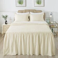 JML 3 Piece Polka Dot Ruffle Skirt Bedspread With 30-Inch Drop Farmhouse Style - 查看 2