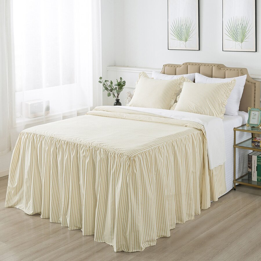 JML 3 Piece Polka Dot Ruffle Skirt Bedspread With 30-Inch Drop Farmhouse Style - 查看 1