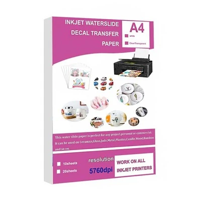 10pcs A4 Inkjet Waterslide Decal Transfer Paper Sheets (White Transparent Clear) For Diy Projects Using Inkjet Printer High Resolution Print (8.27 X 11.7 Inches),School Supplies,Back To School