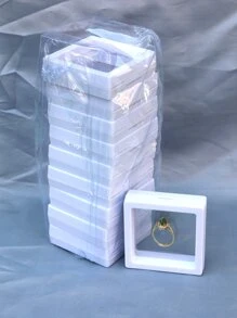 10 piezas blanco transparente a prueba de polvo PE suspendido exhibición Caja para Bisutería , anillos , collares , Pendientes almacenamiento - Blanco - Ver 5