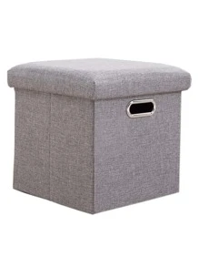 1套可摺疊儲物箱腳凳儲物座位可摺疊儲物盒中空設計,墊有記憶海綿蓋子沙發床可節省空間11.8x11.8x11.8英寸 - 灰色 - 查看 1