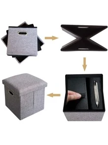 1套可摺疊儲物箱腳凳儲物座位可摺疊儲物盒中空設計,墊有記憶海綿蓋子沙發床可節省空間11.8x11.8x11.8英寸 - 灰色 - 查看 6