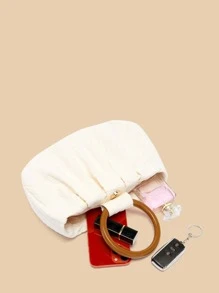 中號褶皺包米色環形肩帶日常