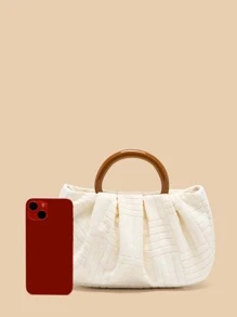 中號褶皺包米色環形肩帶日常