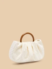 中號褶皺包米色環形肩帶日常