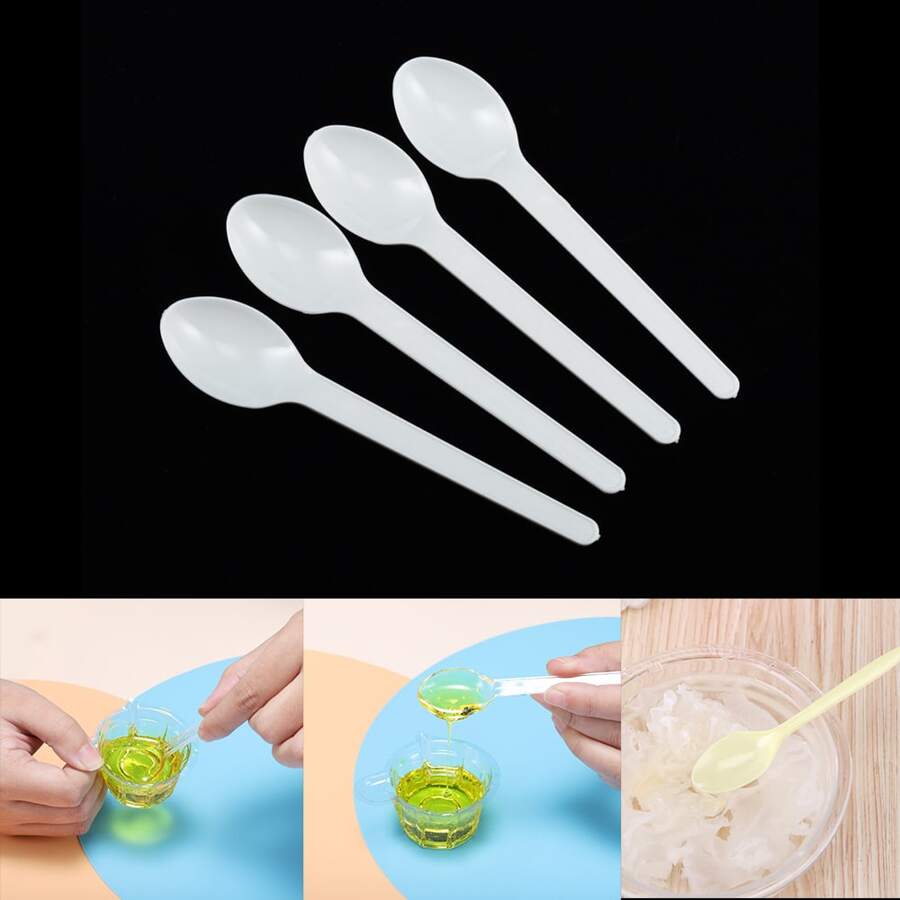 塑膠勺子適用於一次性餐具,甜品,冰淇淋,,派對,手工製作 - 乳白色 - 查看 1