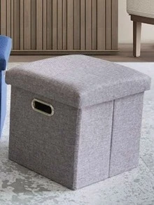 1套可摺疊儲物箱腳凳儲物座位可摺疊儲物盒中空設計,墊有記憶海綿蓋子沙發床可節省空間11.8x11.8x11.8英寸 - 灰色 - 查看 4