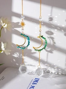 1入組水晶裝飾掛飾帶月長石和太陽形狀吊墜,陽台,花園裝飾用品 - 彩色 - 查看 1