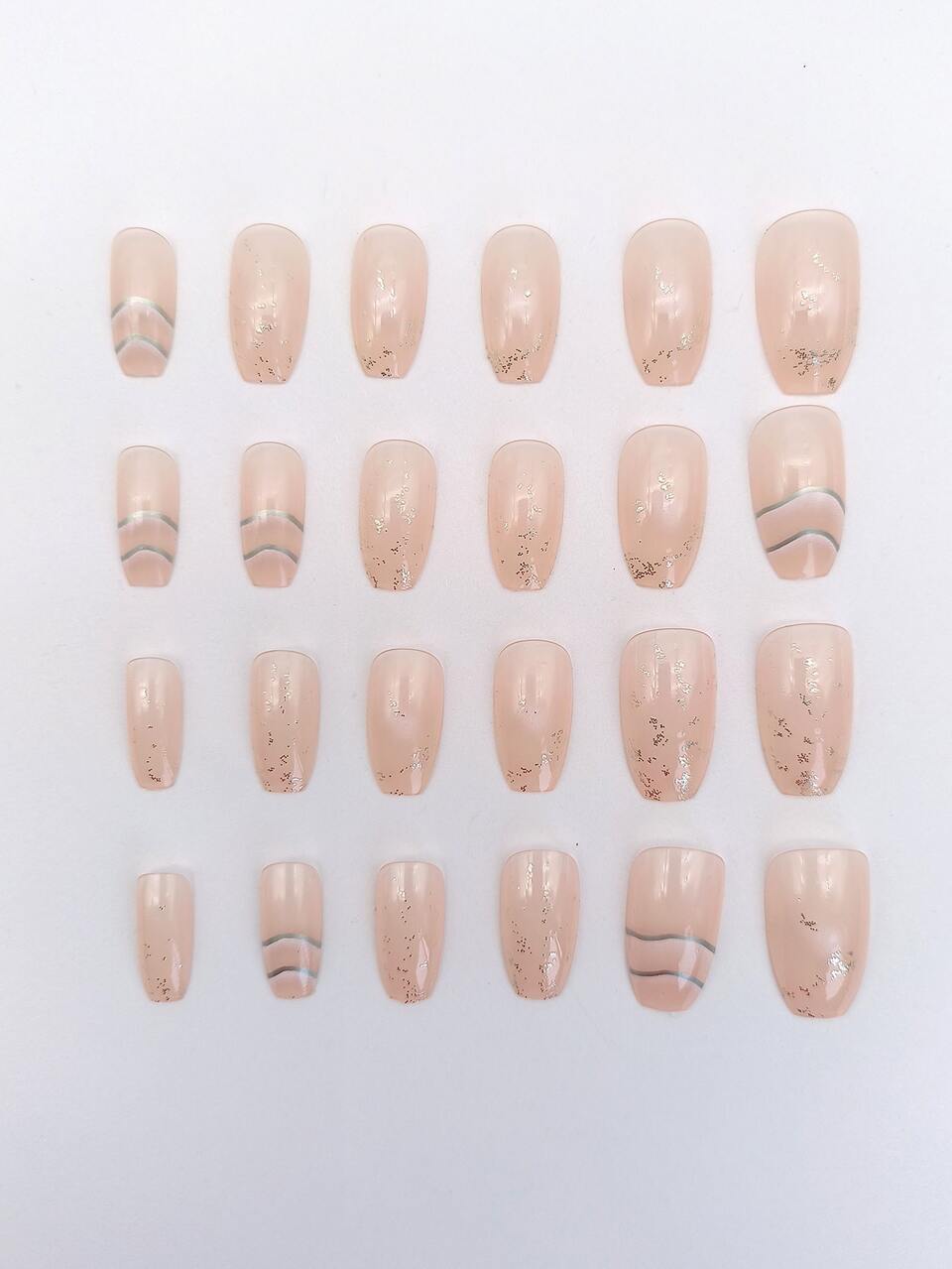 24Pcs(Short) Cloudy Coffin Shape False Nails With Jelly Glue, 1Pc Nail File, 1Pc Stick Press On Nails Nail Supplies Nails