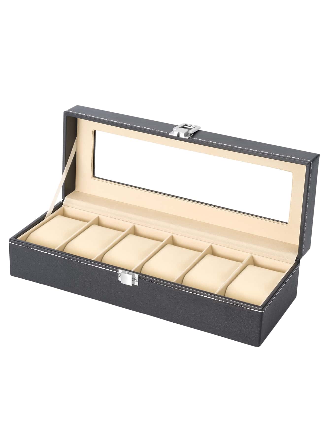 1pc Watch Box, Suitable For Men's Watch Display And Storage, 6 Slots Soft Velvet Jewelry Box For Men And Women - Perfect Birthday Gift - Black - View 1