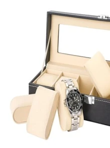 1pc Watch Box, Suitable For Men's Watch Display And Storage, 6 Slots Soft Velvet Jewelry Box For Men And Women - Perfect Birthday Gift - Black - View 6