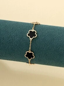 1 Miếng Kim loại Xu hướng: Cắt giảm Dầu Nhỏ giọt Punk Gô-tích Hoa , Hình học Four-leaf Clover Đơn giản Chuỗi vòng tay - màu đen - Xem 1