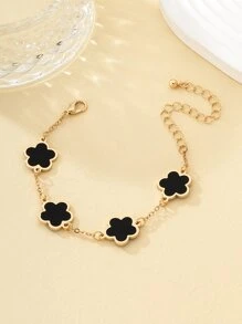 1 Miếng Kim loại Xu hướng: Cắt giảm Dầu Nhỏ giọt Punk Gô-tích Hoa , Hình học Four-leaf Clover Đơn giản Chuỗi vòng tay - màu đen - Xem 3