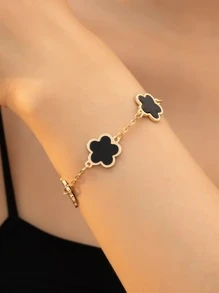 1 Miếng Kim loại Xu hướng: Cắt giảm Dầu Nhỏ giọt Punk Gô-tích Hoa , Hình học Four-leaf Clover Đơn giản Chuỗi vòng tay - màu đen - Xem 5