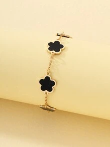 1 Miếng Kim loại Xu hướng: Cắt giảm Dầu Nhỏ giọt Punk Gô-tích Hoa , Hình học Four-leaf Clover Đơn giản Chuỗi vòng tay - màu đen - Xem 4