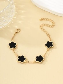 1 Miếng Kim loại Xu hướng: Cắt giảm Dầu Nhỏ giọt Punk Gô-tích Hoa , Hình học Four-leaf Clover Đơn giản Chuỗi vòng tay - màu đen - Xem 2