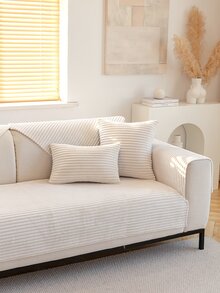 1 Miếng Flannel Sọc Đệm sofa Chống trượt Dày lên Chỗ ngồi Tấm lót màu trơn Bọc ghế sofa Slipcover Đối với Sofa In Nhiều loại Kích thước ( Cá nhân ) - Màu be - Xem 5