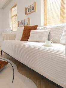 1 Miếng Flannel Sọc Đệm sofa Chống trượt Dày lên Chỗ ngồi Tấm lót màu trơn Bọc ghế sofa Slipcover Đối với Sofa In Nhiều loại Kích thước ( Cá nhân ) - Màu be - Xem 2