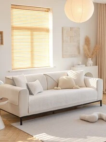 1 Miếng Flannel Sọc Đệm sofa Chống trượt Dày lên Chỗ ngồi Tấm lót màu trơn Bọc ghế sofa Slipcover Đối với Sofa In Nhiều loại Kích thước ( Cá nhân ) - Màu be - Xem 3