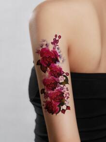 1入組火紅色的玫瑰樣式手臂臨時紋身貼 - 玫紅色 - 查看 2