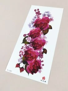 1入組火紅色的玫瑰樣式手臂臨時紋身貼 - 玫紅色 - 查看 5