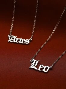 1 chiếc vòng cổ biểu tượng cung hoàng đạo và chữ cái đơn giản và thời trang, quà tặng sinh nhật và ngày lễ cho cặp đôi Unisex - Bạc - Xem 3