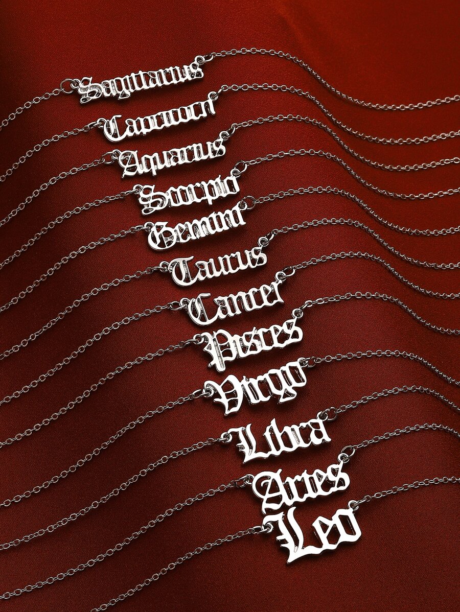 1 chiếc vòng cổ biểu tượng cung hoàng đạo và chữ cái đơn giản và thời trang, quà tặng sinh nhật và ngày lễ cho cặp đôi Unisex - Bạc - Xem 1