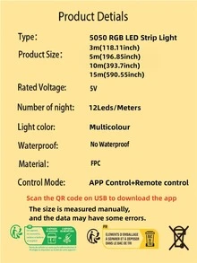 1pc 3m/5m/10m/15m RGB Led Strip Light With Wireless Control, USB And 24-key Infrared Remote Control Flexible Decorative Strip Light For Bedroom, Living Room, Party Atmosphere Decoration - Multicolor - View 10